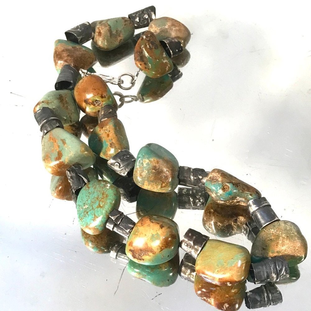 Crescent Valley Turquoise Chunky Necklace Sterling Silver Sustainable 925 - Picture 10 of 11
